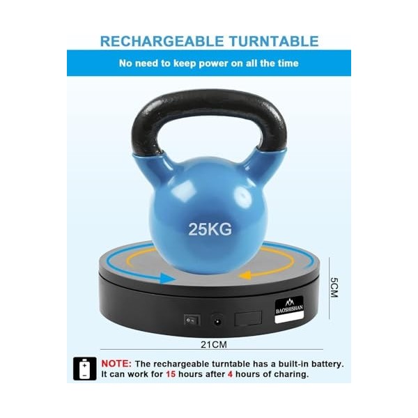 BAOSHISHAN Platine tournante électrique rechargeable avec télécommande 21 cm 35 kg Plateau tournant avec batterie rotative à 