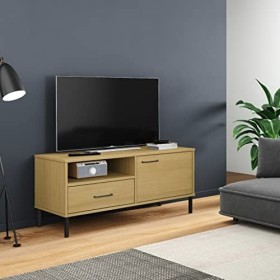 FIRBNUS Meuble TV avec Pieds en Métal Marron Bois de Pin Massif Oslo 106x40x46,5 cm Unité TV Tendance Fonction daffichage po