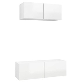 Générique Ensemble de Meuble TV 2 pcs Blanc Brillant Aggloméré,28.15 KG,3079332, Meubles, Meubles TV