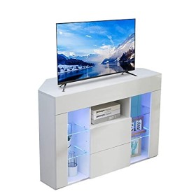 Dripex Meuble TV dangle avec Lumières LED Brillant Convient pour Salon ou Chambre 100x68x40 cm, Blanc