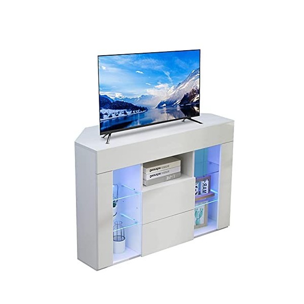 Dripex Meuble TV dangle avec Lumières LED Brillant Convient pour Salon ou Chambre 100x68x40 cm, Blanc