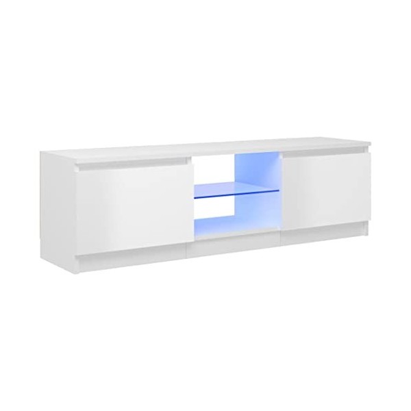 WIFESE Meuble TV avec Lumières LED Blanc Brillant 120x30x35,5 cm Armoire TV Meuble HiFi Meuble Salon Chambre Table de Télévis
