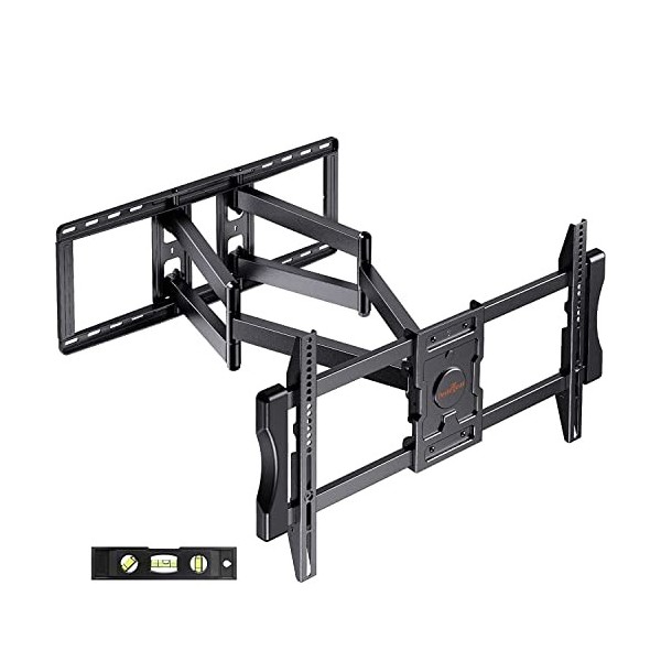 Perlegear Support Mural TV de 37 à 90 Pouces, Support TV Universel à Longue portée avec Inclinaison Douce et Niveau de pivote