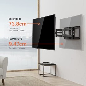 Perlegear Support Mural TV de 37 à 90 Pouces, Support TV Universel à Longue portée avec Inclinaison Douce et Niveau de pivote