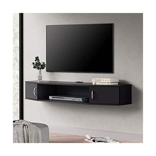 FITUEYES Meuble TV Suspendu Design pour Écran Plat, Moderne Noir Meuble TV Mural avec 2 Portes et 1 Étagère, Parfait pour Sou