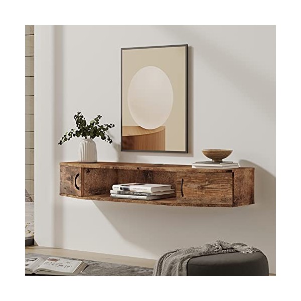 FITUEYES Meuble TV Suspendu Design pour Écran Plat, Moderne Noir Meuble TV Mural avec 2 Portes et 1 Étagère, Parfait pour Sou