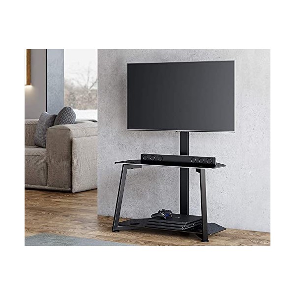 FITUEYES Support TV universel à 2 niveaux pour téléviseurs de 23 à 55 pouces, support de sol dangle avec rangement, hauteur 