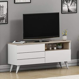 HOMIDEA Leon Meuble TV - Banc TV pour Le Salon avec 2 Portes au Design Moderne Blanc/Avola 