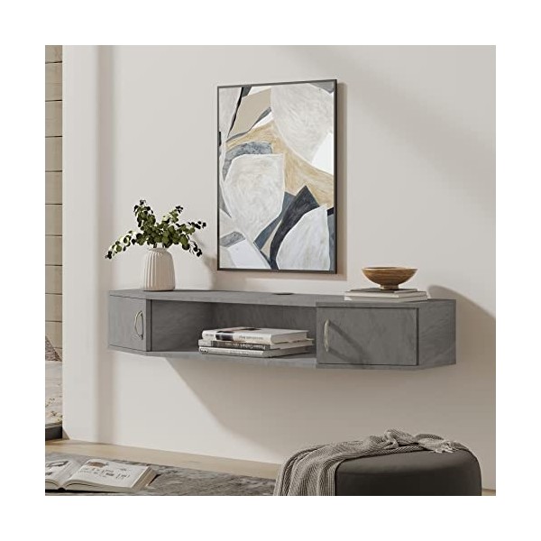 FITUEYES Meuble TV flottant à fixation murale pour console média, console de divertissement, meuble de rangement sous TV, gri