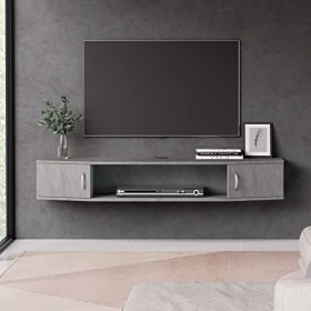 FITUEYES Meuble TV flottant à fixation murale pour console média, console de divertissement, meuble de rangement sous TV, gri