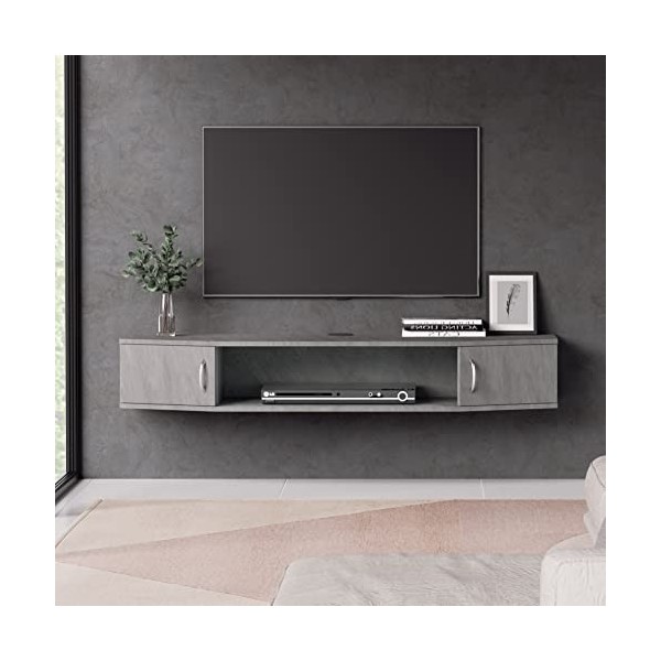 FITUEYES Meuble TV flottant à fixation murale pour console média, console de divertissement, meuble de rangement sous TV, gri