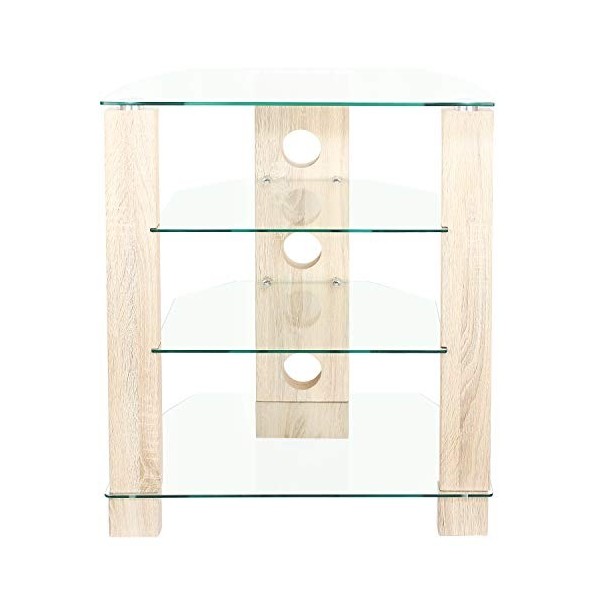 RFIVER Meuble HiFi Tablette Console de Rangement avec 4 Étagères Verre Trempé et Bois Support Télé DVD Lecteur HF1003