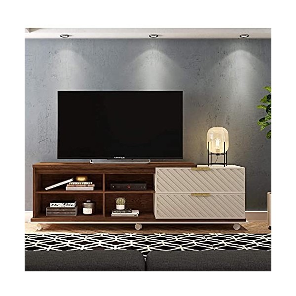 Caemmum Meuble TV 180 cm TV 65 Pouces Wengé Ecru 5 Niches