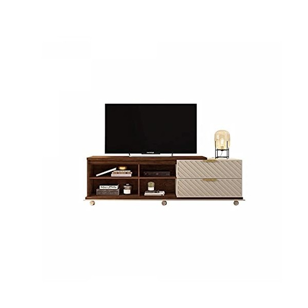 Caemmum Meuble TV 180 cm TV 65 Pouces Wengé Ecru 5 Niches