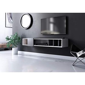 3xEliving Meuble TV Suspendu Original Camille, 150 cm, Blanc/Anthracite