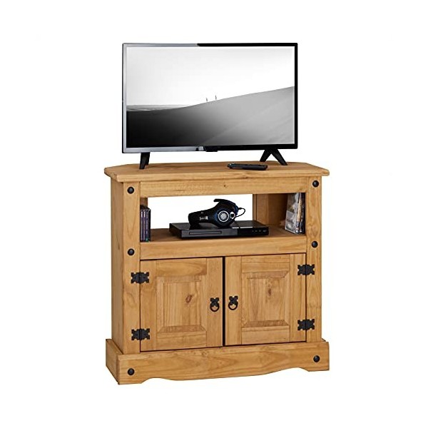 IDIMEX Meuble TV Salsa Banc télévision de 85 cm en Bois Style Mexicain avec 2 Portes et 1 Niche, en pin Massif Finition teint