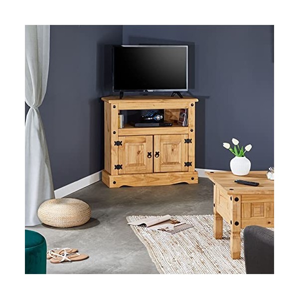 IDIMEX Meuble TV Salsa Banc télévision de 85 cm en Bois Style Mexicain avec 2 Portes et 1 Niche, en pin Massif Finition teint