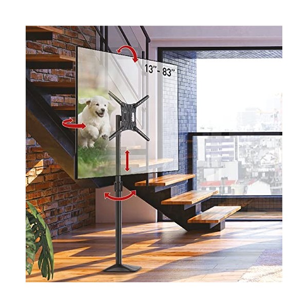 Barkan Support TV Pied pour écrans 13-83 Pouces, boulonné au Sol, Inclinable et orientable, Réglable en Hauteur, Poids Max 50