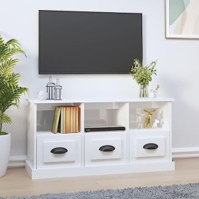 FIRBNUS Meuble TV Blanc Brillant 100x35x50 cm Bois dingénierie Armoire TV Salon Construction Robuste Meuble HiFi Tendance Dé