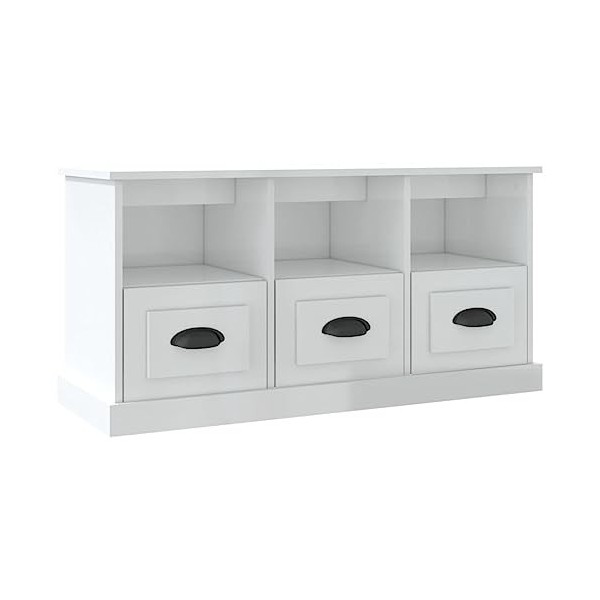 FIRBNUS Meuble TV Blanc Brillant 100x35x50 cm Bois dingénierie Armoire TV Salon Construction Robuste Meuble HiFi Tendance Dé