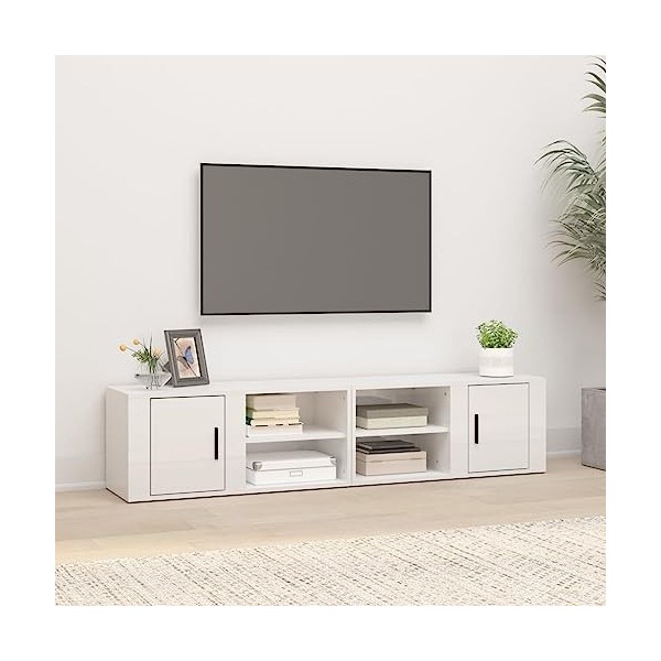 Higsose Meubles TV 2 Pcs Blanc Brillant 80x31,5x36 cm Bois dingénierie Design Tendance Armoire Multimédia Grand Espace de Ra