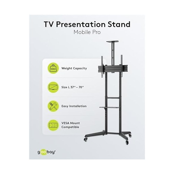 goobay 59508 Support TV Mobile avec roulettes pour et moniteurs Entre 37" 70" 94-180 cm / inclinable réglable en Hauteur Pl