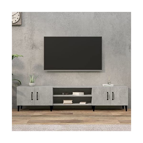 Keyur Meuble TV, Banc TV Buffet Bas Support de Télévision Meuble Télé Meuble TV Gris béton 180x31,5x40 cm Bois dingénierie