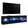ExtremeFurniture Open RTV 140 Meuble TV, Carcasse en Noir Mat/Façade en Noir Mat + LED Bleues
