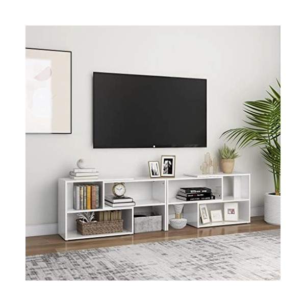 Meuble TV | Style Elégance | Rangement matériel télé Audio Video Gaming | 149x30x52cm Blanc Brillant