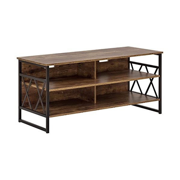 Meuble TV au Style Industriel en Imitation Bois Clair et Métal Noir 56 cm de Hauteur Beliani