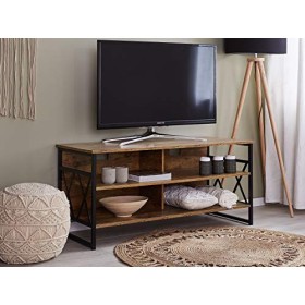 Meuble TV au Style Industriel en Imitation Bois Clair et Métal Noir 56 cm de Hauteur Beliani