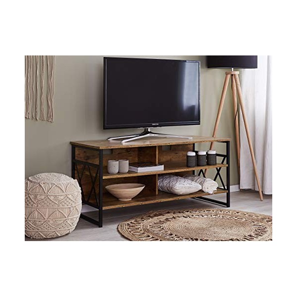Meuble TV au Style Industriel en Imitation Bois Clair et Métal Noir 56 cm de Hauteur Beliani