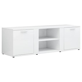 Meuble TV avec 2 Portes | Style Scandinave | Rangement matériel télé Audio Video Gaming | 120x34x37cm Blanc Brillant