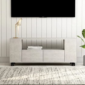 Meuble TV avec 2 tiroirs | Style Scandinave | Rangement matériel télé Audio Video Gaming | 120x35x43cm Gris béton