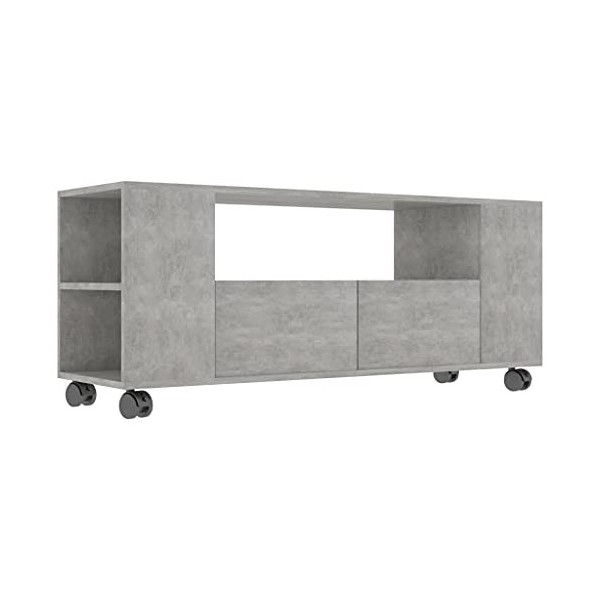 Meuble TV avec 2 tiroirs | Style Scandinave | Rangement matériel télé Audio Video Gaming | 120x35x43cm Gris béton
