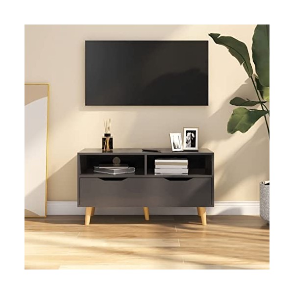 Hovothy Meuble TV Blanc Brillant 90x40x48,5 cm Aggloméré Tendance et Pratique Armoire Stéréo Construction Robuste Unité TV Sa