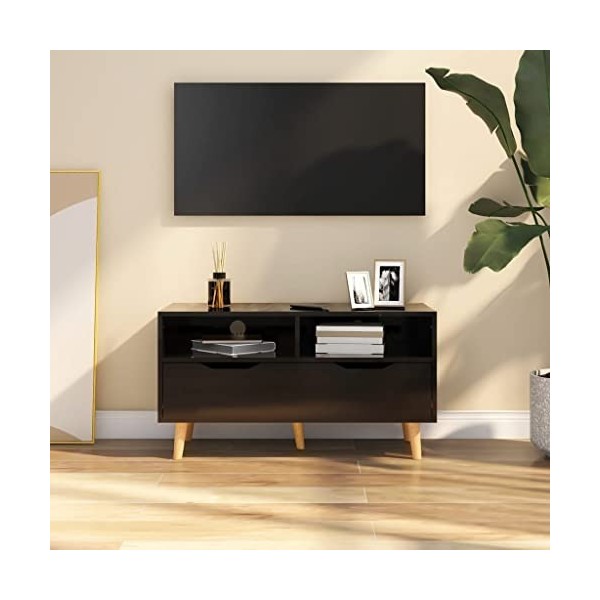 Hovothy Meuble TV Blanc Brillant 90x40x48,5 cm Aggloméré Tendance et Pratique Armoire Stéréo Construction Robuste Unité TV Sa