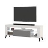 Selsey HugoB - Meuble TV - 140 cm, Blanc Mat / Gris Brillant, LED à Piles - Style Moderne