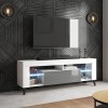 Selsey HugoB - Meuble TV - 140 cm, Blanc Mat / Gris Brillant, LED à Piles - Style Moderne