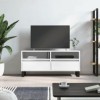 Meuble TV Blanc Brillant 100x34,5x44,5 cm Bois dingénierie - Banc TV avec Rangement Meuble Télé, Convient pour Salon ou Cham