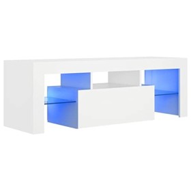 FIRBNUS Meuble TV avec Lumières LED Blanc 120x35x40 cm Bois dingénierie Armoire Média Salon Amplement d’Espace pour Garder e