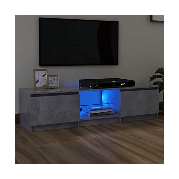 Keyur Meuble TV, Banc TV Buffet Bas Support de Télévision Meuble Télé Meuble TV avec lumières LED Gris béton 140x40x35,5 cm