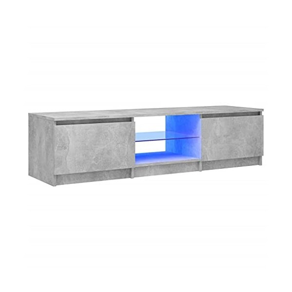 Keyur Meuble TV, Banc TV Buffet Bas Support de Télévision Meuble Télé Meuble TV avec lumières LED Gris béton 140x40x35,5 cm