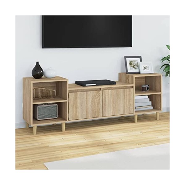 Hovothy Meuble TV Chêne Sonoma 160x35x55 cm Bois dingénierie Armoire Télévision Décoration Salon Intérieure Dessus Robuste V
