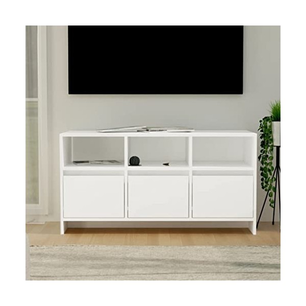 WIFESE Meuble TV 3 Tiroirs Blanc 102x37,5x52,5 cm Aggloméré Buffet Durable Meuble Stéréo Armoire TV Salon Table de Télévision
