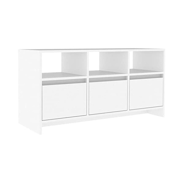 WIFESE Meuble TV 3 Tiroirs Blanc 102x37,5x52,5 cm Aggloméré Buffet Durable Meuble Stéréo Armoire TV Salon Table de Télévision