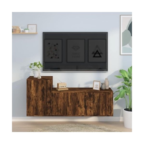 Ensemble de Meubles TV 2 pcs Chêne fumé Bois dingénierie - Meuble TV, Armoire Basse Centre, Support Télé pour Salon Chambre,