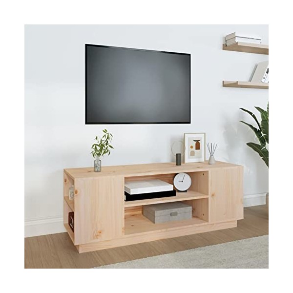 Lechnical Meuble TV pour meuble TV moderne, meuble TV salon, meuble TV 110 x 35 x 40,5 cm en bois massif de pin Cc