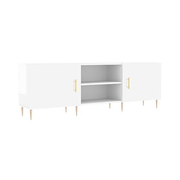 Hovothy Meuble TV Blanc Brillant 150x30x50 cm Bois dingénierie Unité Télévision avec Surface Lisse Tendance Meuble de Salon 