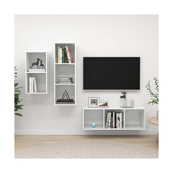 Générique Ensemble de Meuble TV 3 pcs Blanc Brillant Aggloméré,50 KG,3079634, Meubles, Meubles TV